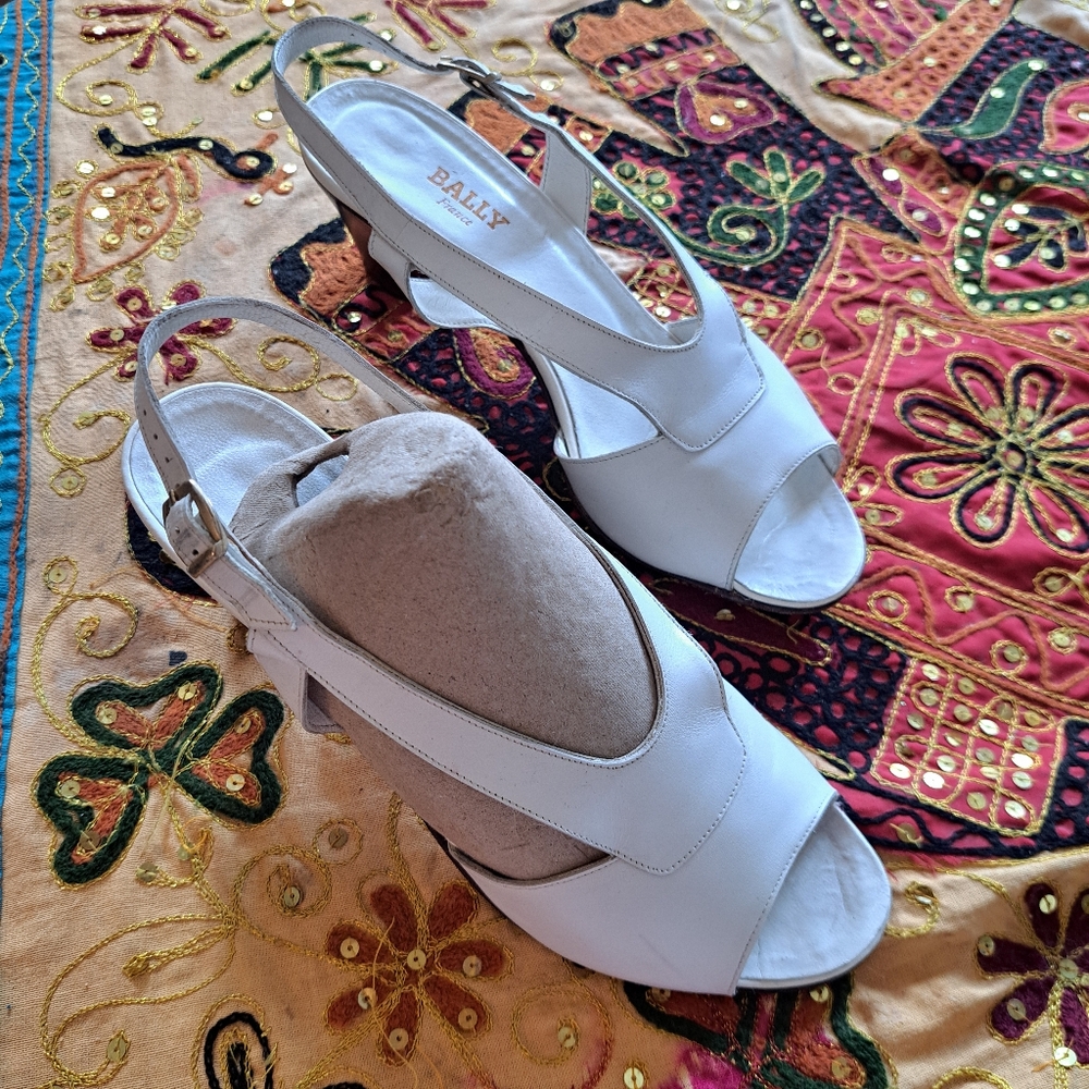Bally White Leather Slingback Sandals